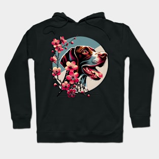 Joyful German Shorthaired Pointer with Spring Cherry Blossoms Hoodie